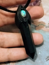 Load image into Gallery viewer, Shield, Psychic Protection Pendant Necklace | Fire Opal and Black Obsidian Jewelry
