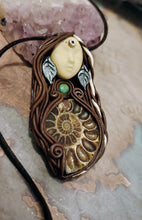 Load image into Gallery viewer, White Buffalo Calf Woman Necklace | Turquoise &amp; Ammonite Fossil Pendant | Lakota Native American Jewelry
