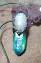 Load image into Gallery viewer, PREORDER Moonlight,  Aqua Aura Quartz Crystal Necklace | Rainbow Moonstone Pendant | Sacred Feminine Jewelry
