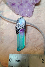 Load image into Gallery viewer, PREORDER Moonlight,  Aqua Aura Quartz Crystal Necklace | Rainbow Moonstone Pendant | Sacred Feminine Jewelry
