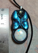 Load image into Gallery viewer, Blue Morpho Butterfly Necklace|  Moonstone Crystal  Pendant | Spirit Animal Shamanic Jewelry
