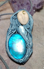 Load image into Gallery viewer, Selene, Triple Moon Goddess Necklace | Moonstone &amp; Labradorite | Witchy, Wiccan Jewelry
