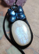 Load image into Gallery viewer, Blue Morpho Butterfly Necklace|  Moonstone Crystal  Pendant | Spirit Animal Shamanic Jewelry
