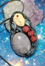 Load image into Gallery viewer, Love Witch. Aphrodite Goddess Statue Figurine Necklace | Rose Quartz, Moonstone | Divine Feminine Jewelry
