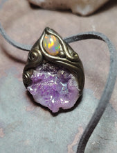 Load image into Gallery viewer, St Brigid Celtic Goddess of Sacred Flame | Fire Opal &amp; Rose Aura Quartz Pendant |  Pagan, Celtic, Irish Jewelry
