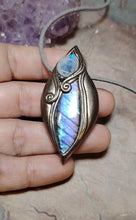 Load and play video in Gallery viewer, PREORDER The High Priestess | Purple Labradorite, Divine Feminine Art Necklace | Spectrolite &amp; Moonstone Pendant
