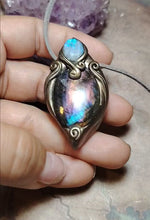 Load and play video in Gallery viewer, PREORDER The High Priestess | Purple Labradorite, Divine Feminine Art Necklace | Spectrolite &amp; Moonstone Pendant
