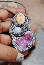 Load and play video in Gallery viewer, PREORDER Triple Moon Goddess Necklace. Aura Quartz Moonstone Witch Figurine
