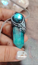 Load and play video in Gallery viewer, Indigo Starseed Necklace | Aqua Aura Quartz Crystal &amp; Blue Labradorite  Pendant | Soul Awakening Jewelry

