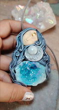 Load and play video in Gallery viewer, Crone, Moon Triple Goddess Witchy Necklace | Aura Quartz &amp; Moonstone | Pagan Sacred Jewelry
