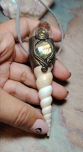 Load and play video in Gallery viewer, PREORDER Mermaid Crown Seashell Pendant | Labradorite Siren Necklace | Sea Witch Jewelry

