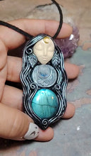 Load and play video in Gallery viewer, Selene, Triple Moon Goddess Necklace | Moonstone &amp; Labradorite | Witchy, Wiccan Jewelry

