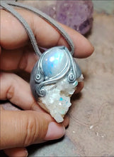 Load and play video in Gallery viewer, PREORDER Pleiadian Starseed Necklace | Angel Aura Quartz, Moonstone | Origins Activation Jewelry
