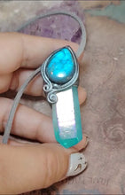 Load and play video in Gallery viewer, Indigo Starseed Necklace | Aqua Aura Quartz Crystal &amp; Blue Labradorite  Pendant | Soul Awakening Jewelry
