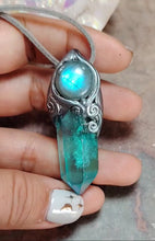 Load and play video in Gallery viewer, Indigo Starseed Necklace | Aqua Aura Quartz Crystal &amp; Blue Labradorite  Pendant | Soul Awakening Jewelry

