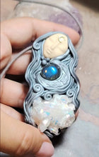 Load and play video in Gallery viewer, PREORDER Crone, Moon Triple Goddess Witchy Necklace | Aura Quartz &amp; Moonstone | Pagan Sacred Jewelry
