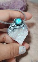 Load and play video in Gallery viewer, Arcturian Starseed Necklace | Angel Aura Quartz &amp; Labradorite Pendant | Arcturus Galaxy Origins Jewelry
