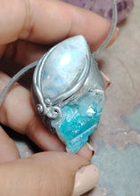 Load image into Gallery viewer, PREORDER Lucid Dreaming Necklace | Aqua Aura Quartz &amp; Moonstone | Astral Projection, Out of Body, Dream Recall Jewelry
