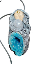 Load image into Gallery viewer, PREORDER Crone, Moon Triple Goddess Witchy Necklace | Aura Quartz &amp; Moonstone | Pagan Sacred Jewelry
