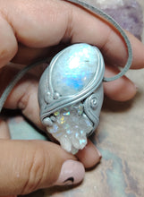 Load image into Gallery viewer, Guardian Angel Necklace | Angel Aura Quartz &amp; Rainbow Moonstone |  Angelic Archangelic Healing Protection Jewelry
