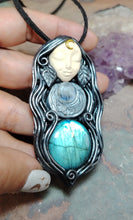 Load image into Gallery viewer, Selene, Triple Moon Goddess Necklace | Moonstone &amp; Labradorite | Witchy, Wiccan Jewelry
