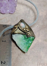 Load image into Gallery viewer, PREORDER Sound Healing Crystal Necklace | Mexican Fire Opal &amp; Green Aura Quartz | High Frequency Lightworker Tools
