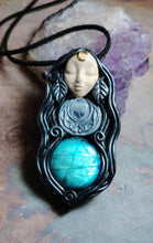 Load image into Gallery viewer, Selene, Triple Moon Goddess Necklace | Moonstone &amp; Labradorite | Witchy, Wiccan Jewelry
