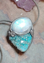 Load image into Gallery viewer, PREORDER Lucid Dreaming Necklace | Aqua Aura Quartz &amp; Moonstone | Astral Projection, Out of Body, Dream Recall Jewelry
