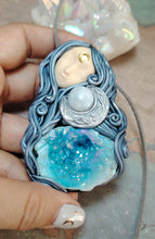 Load image into Gallery viewer, Crone, Moon Triple Goddess Witchy Necklace | Aura Quartz &amp; Moonstone | Pagan Sacred Jewelry
