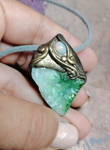 Load image into Gallery viewer, PREORDER Sound Healing Crystal Necklace | Mexican Fire Opal &amp; Green Aura Quartz | High Frequency Lightworker Tools
