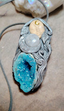 Load image into Gallery viewer, PREORDER Crone, Moon Triple Goddess Witchy Necklace | Aura Quartz &amp; Moonstone | Pagan Sacred Jewelry
