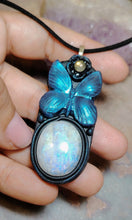 Load image into Gallery viewer, PREORDER Blue Morpho Butterfly Necklace|  Moonstone Crystal  Pendant | Spirit Animal Shamanic Jewelry

