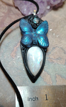 Load image into Gallery viewer, PREORDER Blue Morpho Butterfly Necklace|  Moonstone Crystal  Pendant | Spirit Animal Shamanic Jewelry
