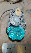 Load image into Gallery viewer, PREORDER Crone, Moon Triple Goddess Witchy Necklace | Aura Quartz &amp; Moonstone | Pagan Sacred Jewelry
