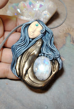 Load image into Gallery viewer, PREORDER Cosmic Blue Whale Goddess Spirit Necklace | Moonstone Crystal Pendant | Divine Feminine Jewelry
