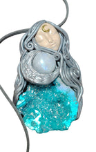 Load image into Gallery viewer, PREORDER Crone, Moon Triple Goddess Witchy Necklace | Aura Quartz &amp; Moonstone | Pagan Sacred Jewelry
