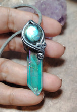Load image into Gallery viewer, PREORDER Indigo Starseed Necklace | Aqua Aura Quartz Crystal &amp; Blue Labradorite  Pendant | Soul Awakening Jewelry
