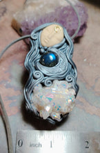 Load image into Gallery viewer, PREORDER Crone, Moon Triple Goddess Witchy Necklace | Aura Quartz &amp; Moonstone | Pagan Sacred Jewelry
