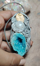 Load image into Gallery viewer, PREORDER Crone, Moon Triple Goddess Witchy Necklace | Aura Quartz &amp; Moonstone | Pagan Sacred Jewelry
