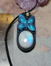 Load image into Gallery viewer, PREORDER Blue Morpho Butterfly Necklace|  Moonstone Crystal  Pendant | Spirit Animal Shamanic Jewelry
