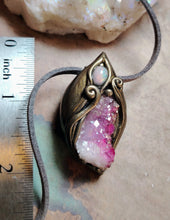 Load image into Gallery viewer, St Brigid Celtic Goddess of Sacred Flame | Fire Opal &amp; Rose Aura Quartz Pendant |  Pagan, Celtic, Irish Jewelry
