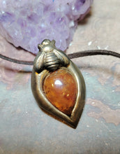 Load image into Gallery viewer, PREORDER Sacred Queen Bee Necklace! | Carnelian Pendant | Gold Honey Bee Jewelry
