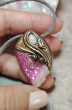 Load image into Gallery viewer, St Brigid Celtic Goddess of Sacred Flame | Fire Opal &amp; Rose Aura Quartz Pendant |  Pagan, Celtic, Irish Jewelry
