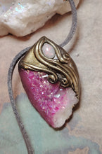 Load image into Gallery viewer, St Brigid Celtic Goddess of Sacred Flame | Fire Opal &amp; Rose Aura Quartz Pendant |  Pagan, Celtic, Irish Jewelry
