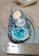Load image into Gallery viewer, Crone, Moon Triple Goddess Witchy Necklace | Aura Quartz &amp; Moonstone | Pagan Sacred Jewelry
